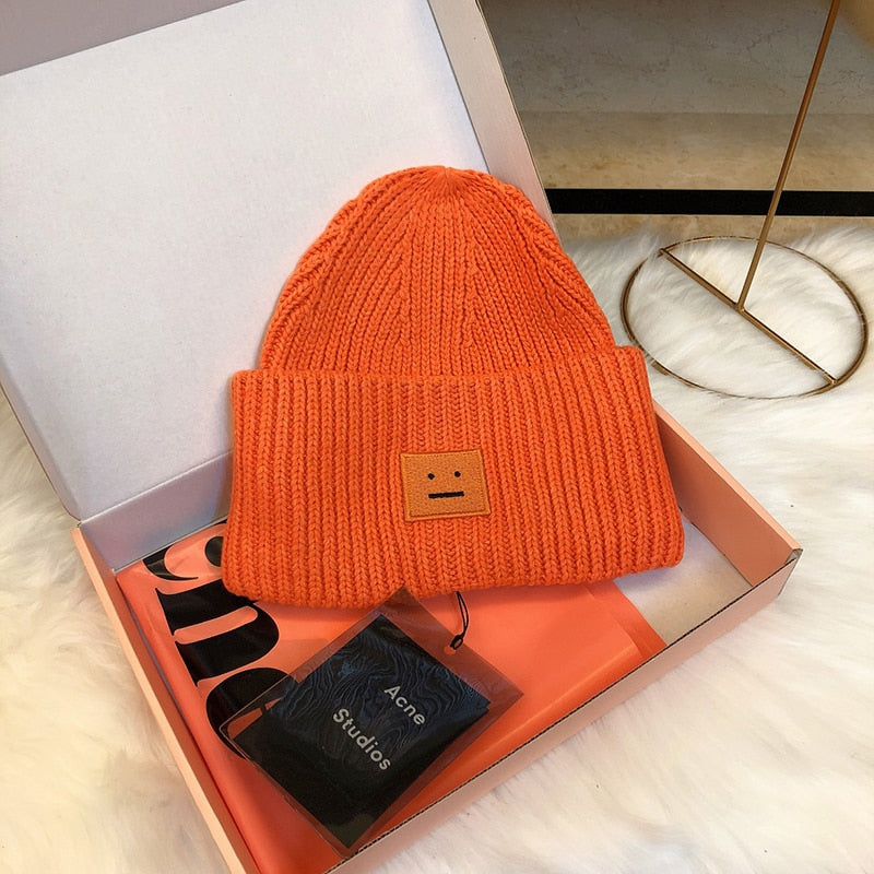 2022 Acne Studios Men's and Women's Winter Hats Face Patch Knit Beanies