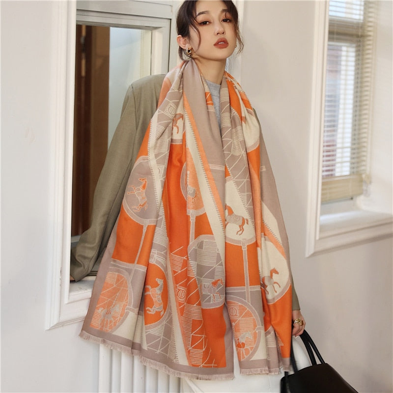 Women's Warm Double-Sided Thick Foulard Lady Fashion Bandana Female Pashmina