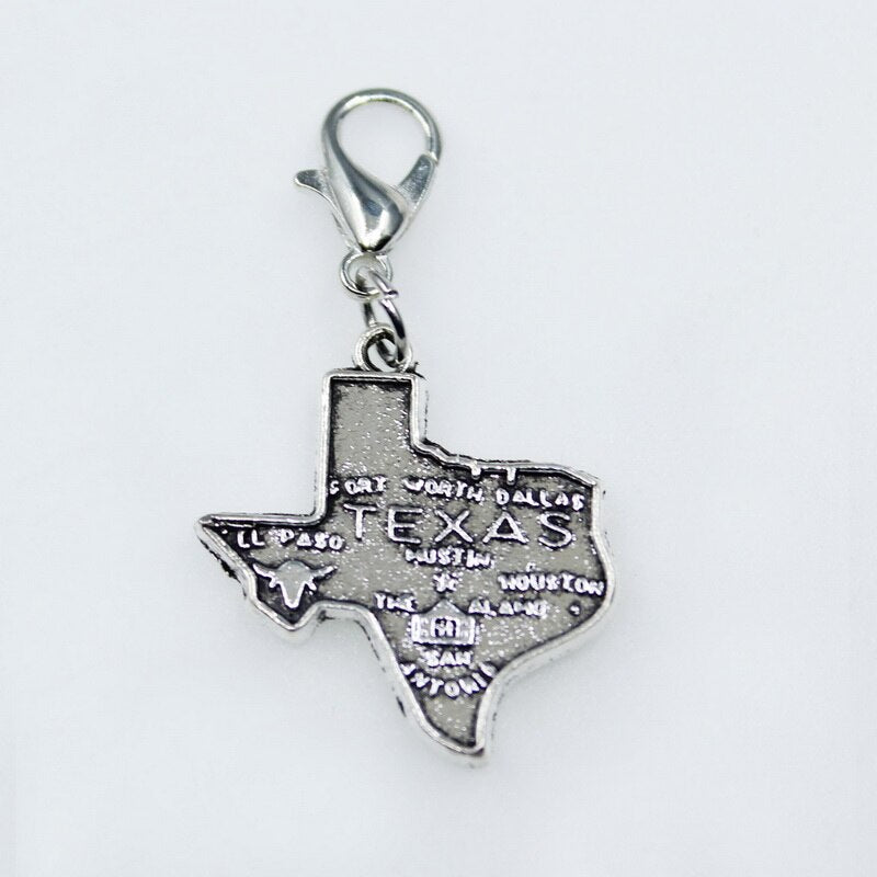 U.S. States Map 10pcs Texas State Map Dangle Charms Lobster Clasp Charms DIY Pendant Bracelets Bangle Charms Accessories