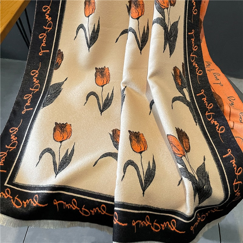 Warm Winter Scarf Cashmere Women Pashmina Design Print Shawls Wrap Female Thick Blanket Soft Bufanda Stoles 2022 Fashion