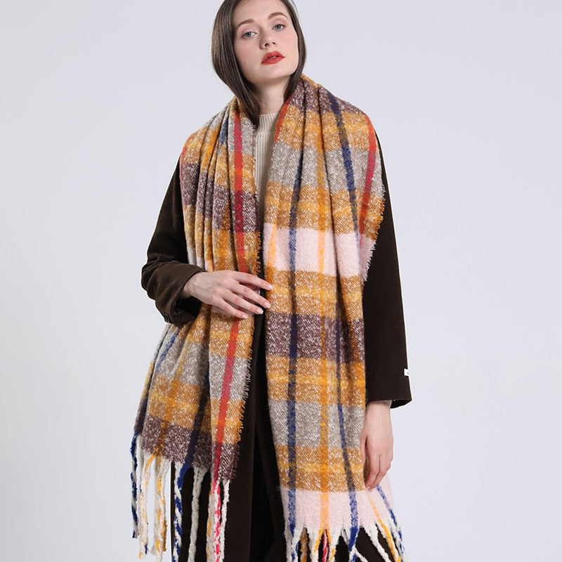 Women Plaid Scarf Winter Warm Shawl and Wrap Bandana Pashmina Long Tassel