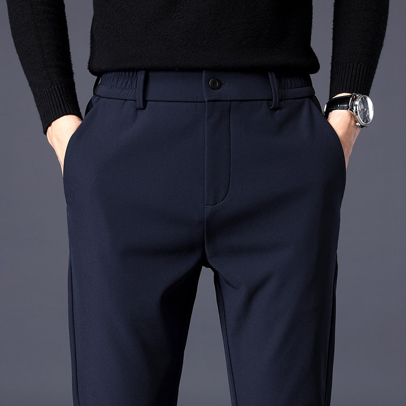 Spring Autumn Men's Casual Pants Business Stretch Slim Fit Elastic Waist Jogger Korean Classic Thick Black Gray Trousers Male