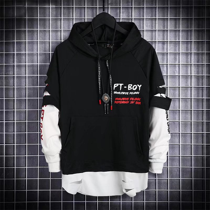 Autumn Men's Hoodie Sweatshirt Casual Black Hoodies Tops Techwear Hip Hop Harajuku Patchwork Japanese Streetwear Men 3XL