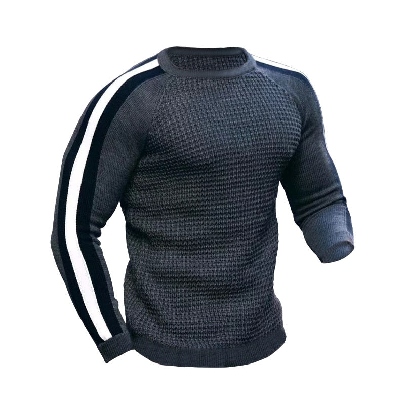 Men's Autumn Winter New Waffle Print Pullover Bottoming Shirt Male Color-blocking High-quality Casual Knitted Sweater