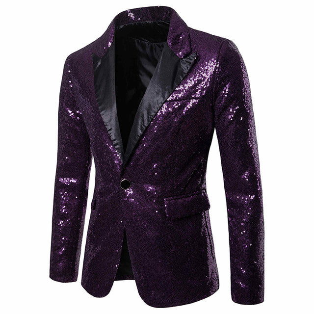 Sequin Party Blazers Suit Coat Men Charm Casual Performance Jacket Suit One Button Fit Long Sleeve Coat Jacket Night Club Tops#