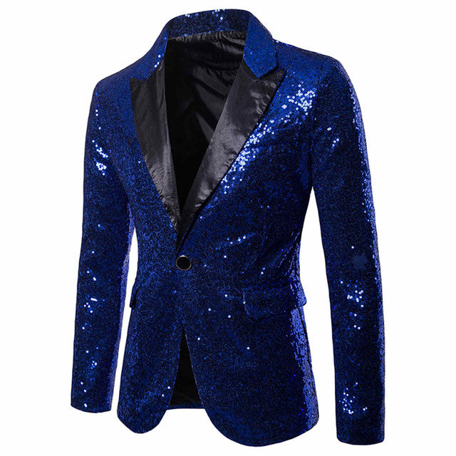 Sequin Party Blazers Suit Coat Men Charm Casual Performance Jacket Suit One Button Fit Long Sleeve Coat Jacket Night Club Tops#