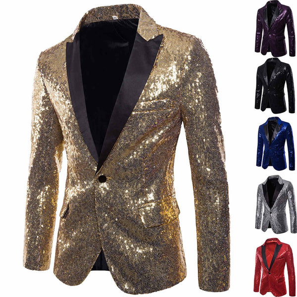 Sequin Party Blazers Suit Coat Men Charm Casual Performance Jacket Suit One Button Fit Long Sleeve Coat Jacket Night Club Tops#