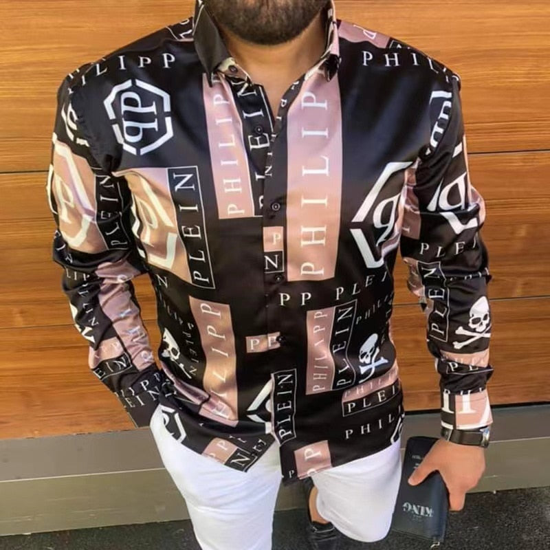 Men Long Sleeve Print Shirts for Mens Social Luxury