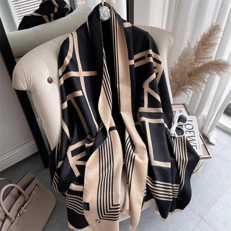 Warm Winter Scarf Cashmere Women Pashmina Design Print Shawls Wrap Female Thick Blanket Soft Bufanda Stoles 2022 Fashion