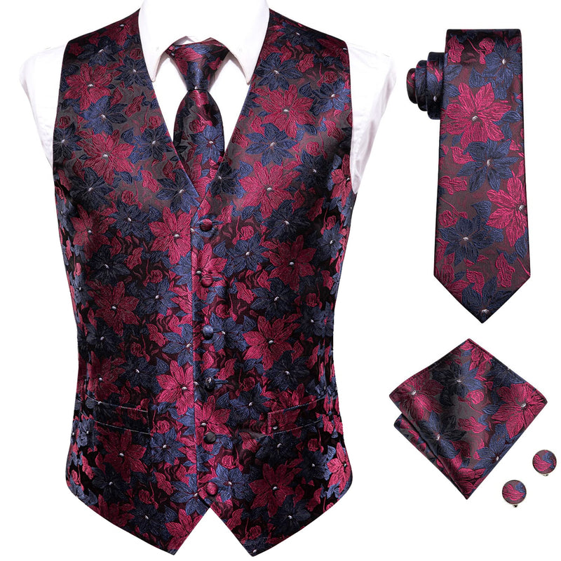 Hi-Tie 20 Color Silk Men's Vests and Tie Business Formal Dresses Slim Vest 4PC Hanky cufflinks for Suit Blue Paisley Waistcoat