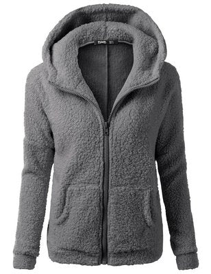 Female Hoodies Sweatershirt Zipper Coat Solid Soft Fleece Women Coat