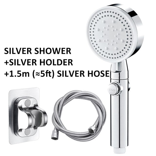 Shower Head Water Saving Black 5 Mode Adjustable High Pressure Shower One-key Stop Water Massage Eco Shower Bathroom Accessories