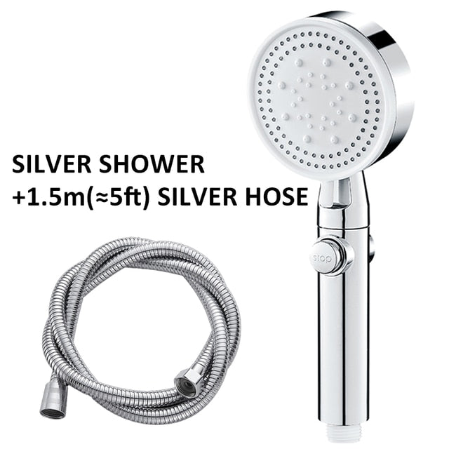 Shower Head Water Saving Black 5 Mode Adjustable High Pressure Shower One-key Stop Water Massage Eco Shower Bathroom Accessories