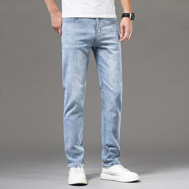 Summer Denin Jeans Mens Thin White Polished Slim Jeans High Quality