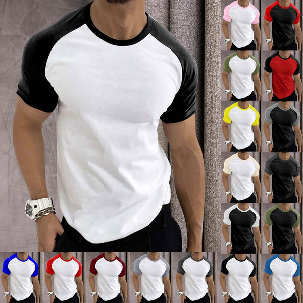 Summer Men&#39;s Splicing Shirt Top Short Sleeve Patchwork O-neck T Shirts Tops Clothing