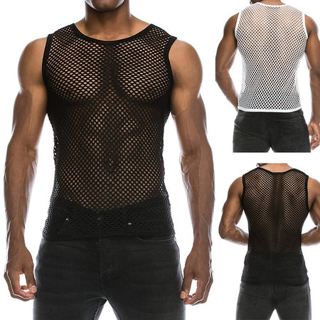 Summer Sexy Mesh Hollow Gym Tank Top Men Sexy Clothing Bodybuilding Sleeveless Shirt Fitness Vest Muscle Singlets Workout Tank