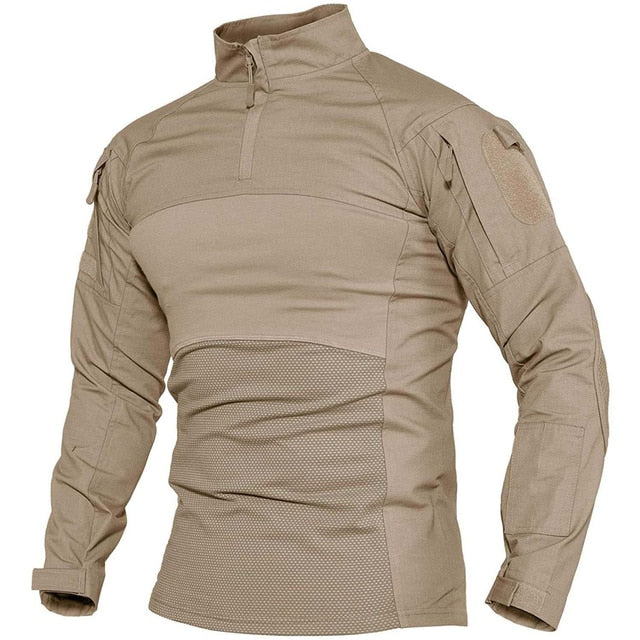 TACVASEN Mens Military Combat Shirts 1/4 Zip Long Sleeve Tactical Hunting Shirts Outdoor Hiking Army Shirts Casual Pullover Tops