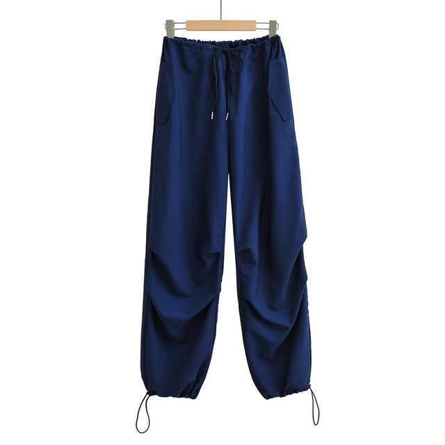 TELLHONEY Women Fashion Drawstring Pleat Baggy Cargo Pants Female High Street Chic Low Waist Wide Leg Jogging Parachute Trousers