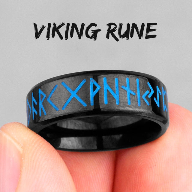 Viking Rune Spin Luminous Stainless Steel Mens Rings Simple Retro Unique For Male Boyfriend Jewelry Creativity Gift Wholesale