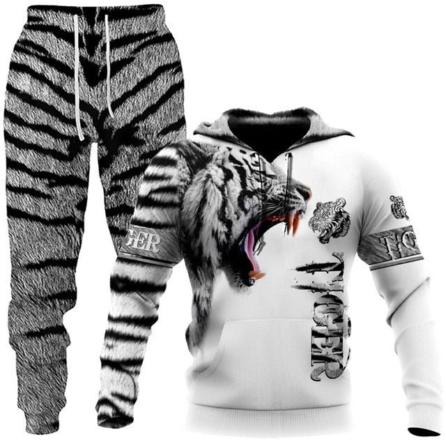 Wolf 3d Printed Hoodie Pants Suit Male Autumn and Winter Casual Sweashirt Pullover Men Tracksuit Set Fashion Men's Clothing Suit