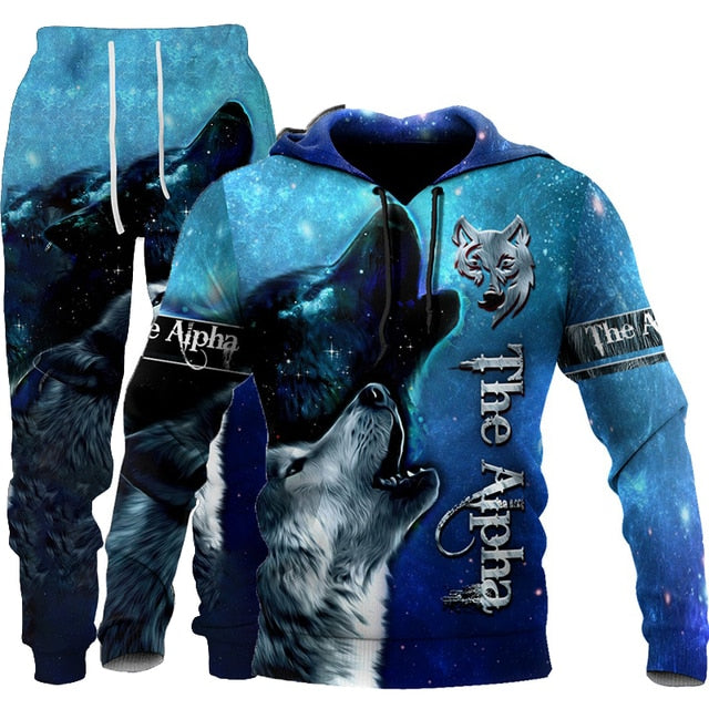 Wolf 3d Printed Hoodie Pants Suit Male Autumn and Winter Casual Sweashirt Pullover Men Tracksuit Set Fashion Men's Clothing Suit