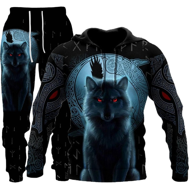 Wolf 3d Printed Hoodie Pants Suit Male Autumn and Winter Casual Sweashirt Pullover Men Tracksuit Set Fashion Men's Clothing Suit