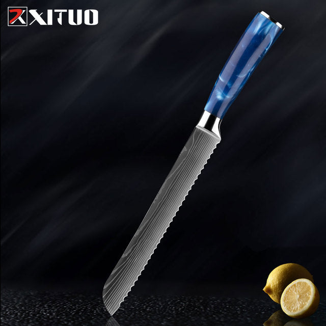 XITUO Kitchen Knife Set Japanese Chef Knives 7CR17 Stainless Steel Damascus Laser Slicing Santoku Cleaver 1-10pc Kitchen Knifes