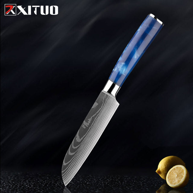 XITUO Kitchen Knife Set Japanese Chef Knives 7CR17 Stainless Steel Damascus Laser Slicing Santoku Cleaver 1-10pc Kitchen Knifes