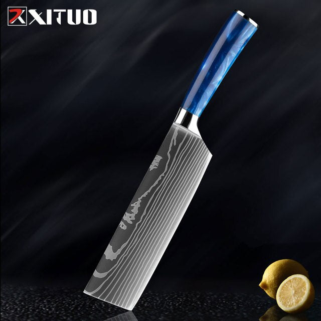 XITUO Kitchen Knife Set Japanese Chef Knives 7CR17 Stainless Steel Damascus Laser Slicing Santoku Cleaver 1-10pc Kitchen Knifes