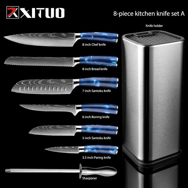 XITUO Kitchen Knife Set Japanese Chef Knives 7CR17 Stainless Steel Damascus Laser Slicing Santoku Cleaver 1-10pc Kitchen Knifes