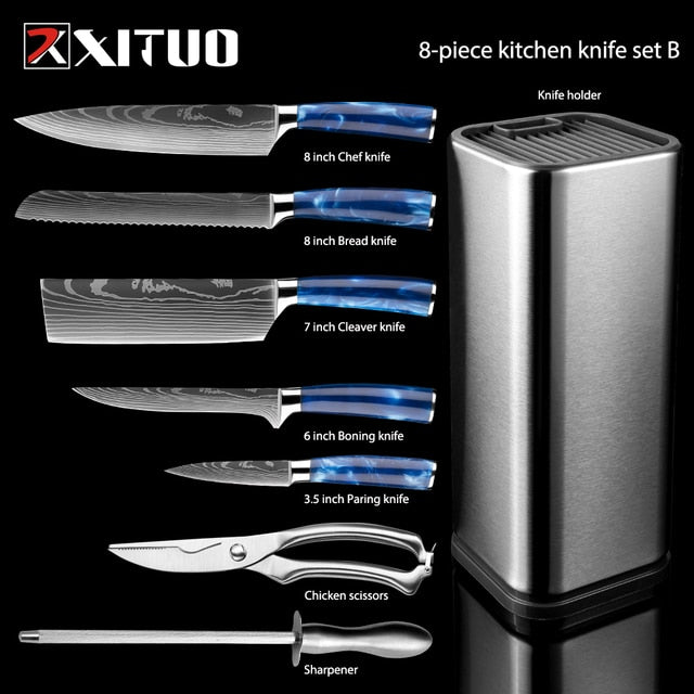 XITUO Kitchen Knife Set Japanese Chef Knives 7CR17 Stainless Steel Damascus Laser Slicing Santoku Cleaver 1-10pc Kitchen Knifes