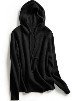 Hooded cashmere sweater female pullover loose 100% pure wool