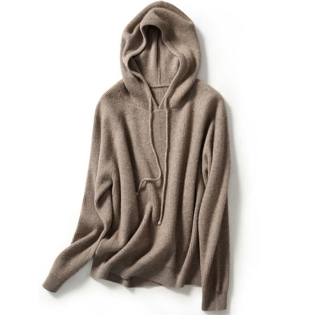 Hooded cashmere sweater female pullover loose 100% pure wool